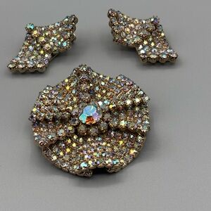 Stunning Topaz Shades Aurora Borealis Dimensional Brooch and Earrings JP260